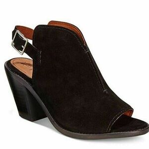 Frye Suede Peep Toe Mule Heel in black
